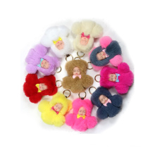 New sleeping baby keychain Real Fur Pom Pom Key Chain Women Trinket Car Key Ring Keychain Jewelry Gift fluffy keychain on bag